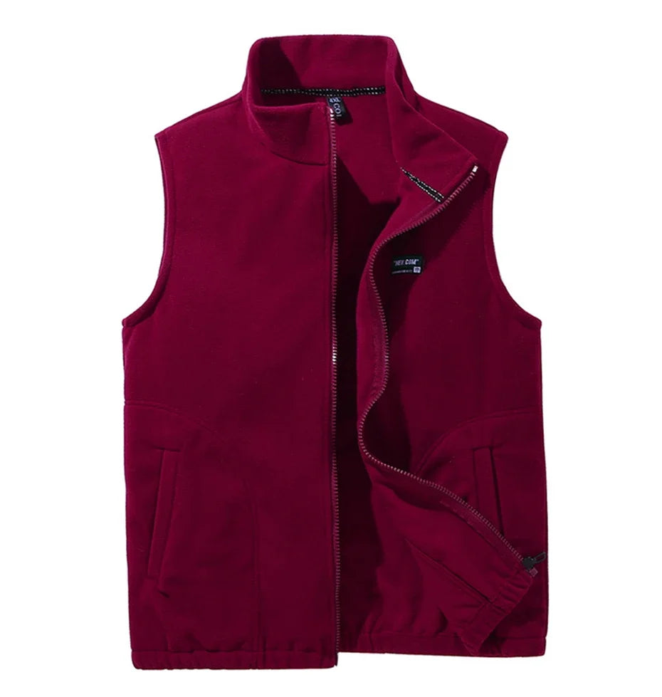 Unisex fleece vest with stand-up collar zipper beige