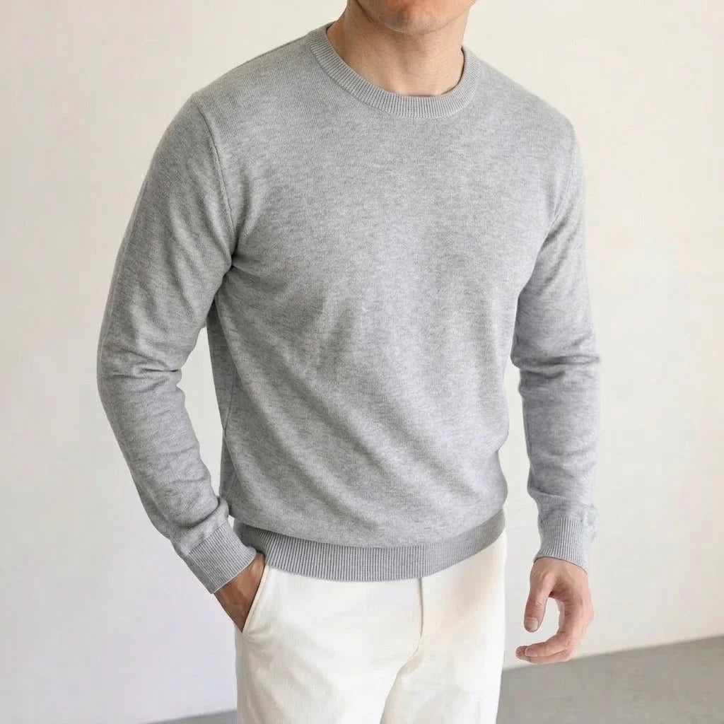 Herren Rundhals Pullover Basic Langarm Strickpullover Einfarbig