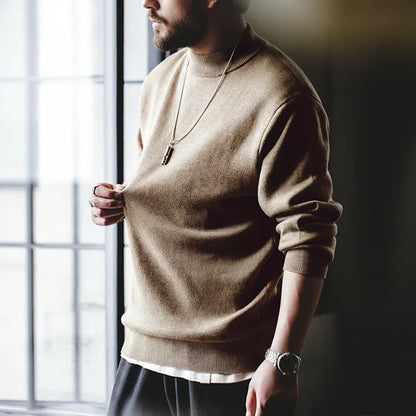Men's mock-neck fine-knit sweater long-sleeve solid color