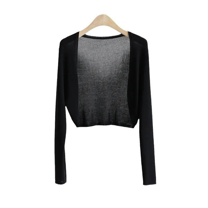 Damen Kurzstrickjacke Bolero dünn Langarm einfarbig