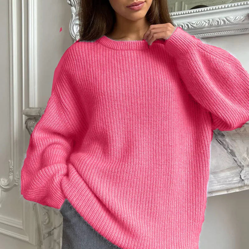 Women's oversized ribbed crew-neck knit sweater