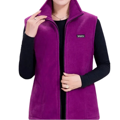 Women's fleece vest with stand-up collar and zipper