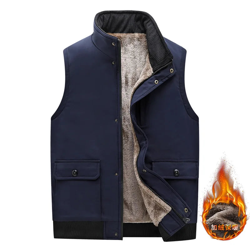 Men's winter vest, lined, V-neck, dark green