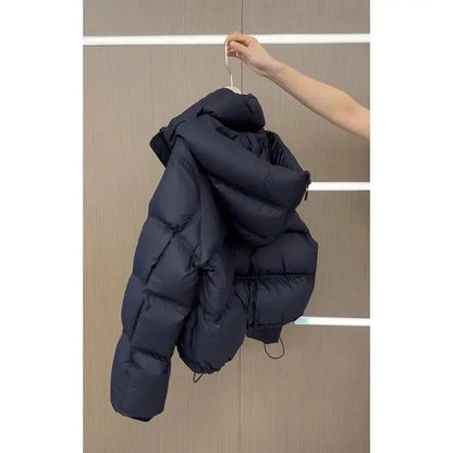 Women's quilted jacket with hood, black, short puffer jacket, warm