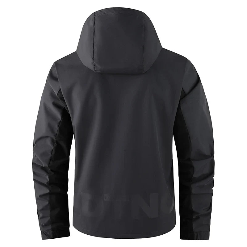 Men's outdoor jacket with hood, multicolored, zip closure