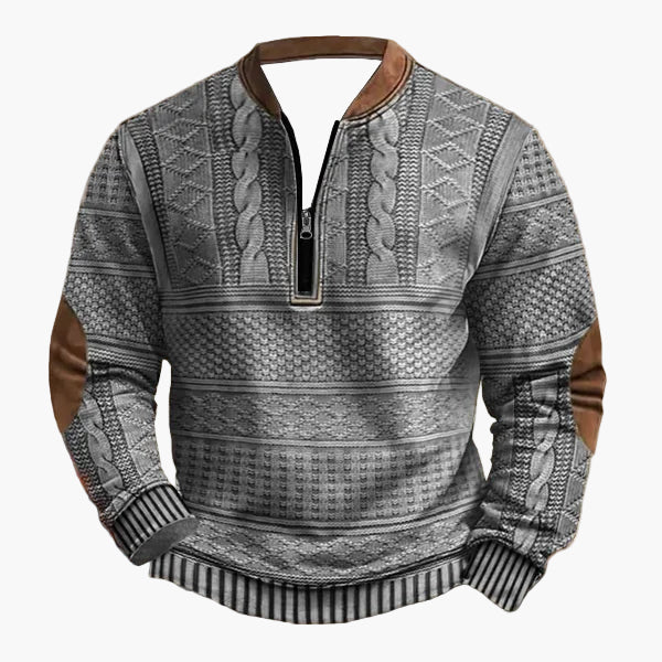 Men's knitted look sweatshirt with stand-up collar and zipper – stylish casual pullover for everyday and outdoor use
