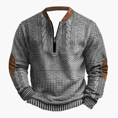 Men's knitted look sweatshirt with stand-up collar and zipper – stylish casual pullover for everyday and outdoor use