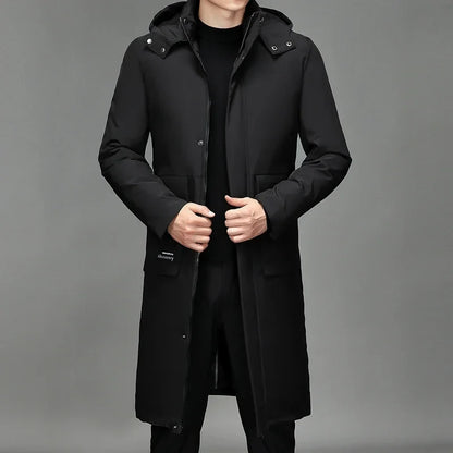Men's winter parka with hood, long cut, black
