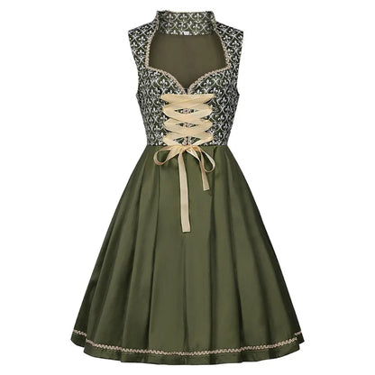 Grünes Dirndl Kleid mit goldener Schürze und Spitzenrock Trachtenkleid