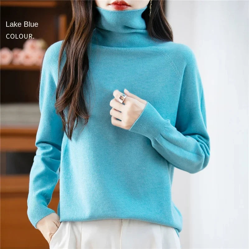 Women's long-sleeve turtleneck knitted sweater warm