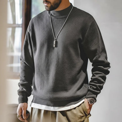 Men's mock-neck fine-knit sweater long-sleeve solid color