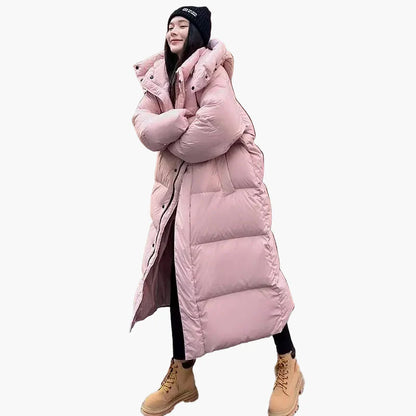 Women's winter quilted coat with hood – long puffer, relaxed fit, windproof, perfect for cold days