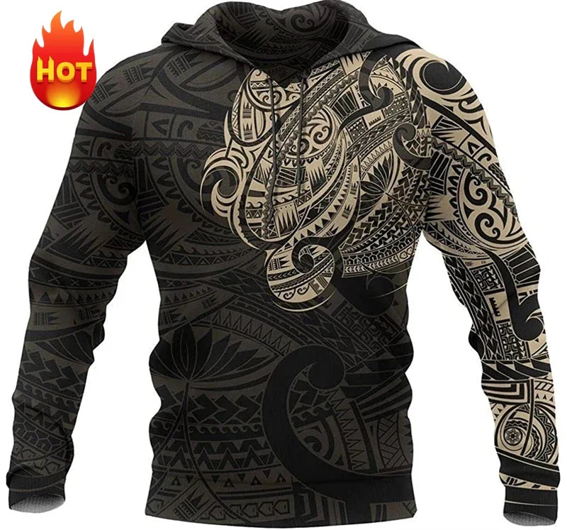 Unisex Hoodie with Hood, Tribal Turtle Pattern
