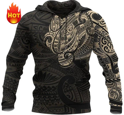 Unisex Hoodie with Hood, Tribal Turtle Pattern