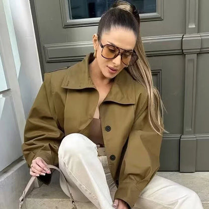 Kurze Damen Übergangsjacke im Blouson-Stil mit Kragen