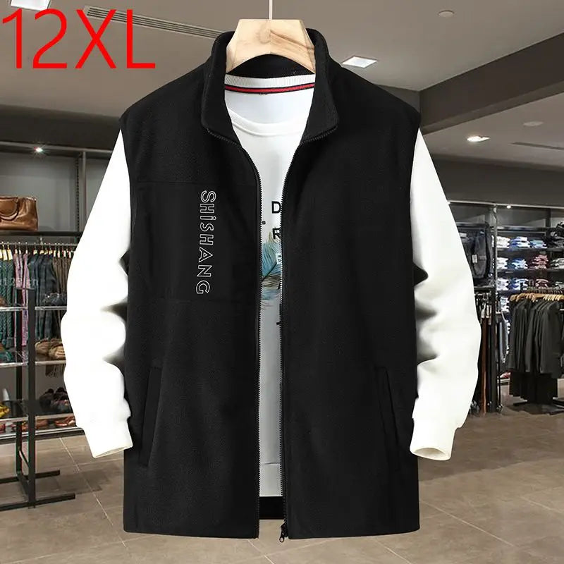 Men's fleece vest with stand-up collar, zipper, and pocket