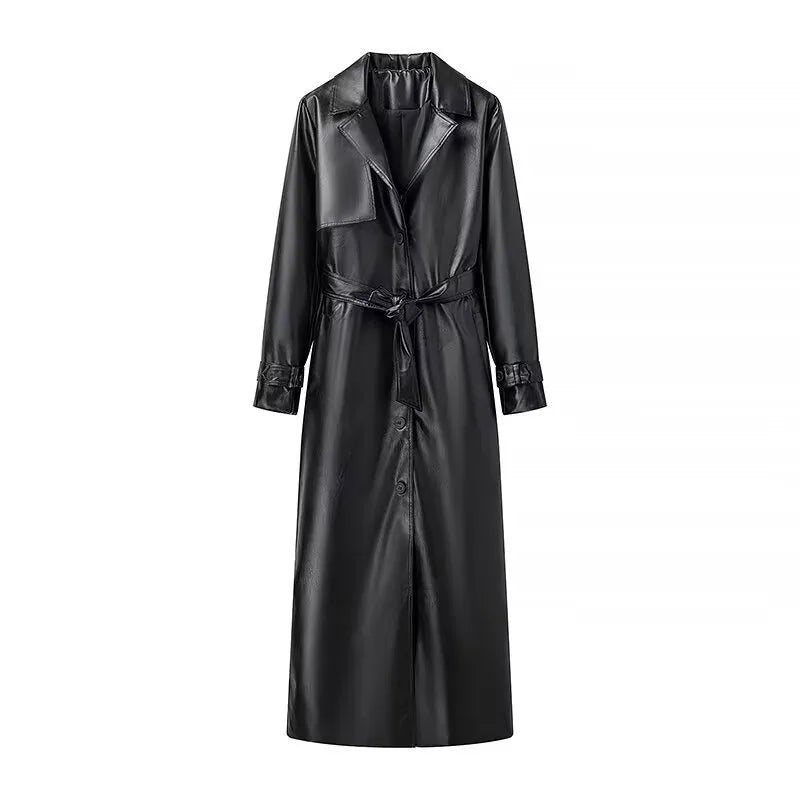 Trenchcoat Damen lang Bindegürtel Weinrot Mantel Elegante Übergangsjacke