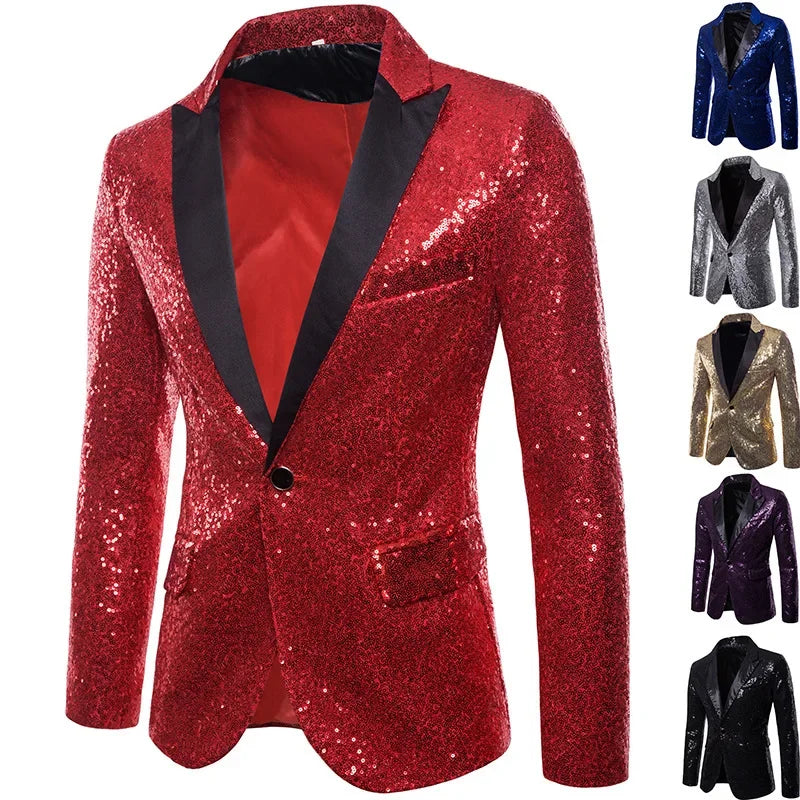 Men's Glitter Party Blazer – Eye-catching Sequin Blazer for Festive Occasions, Stage & Events