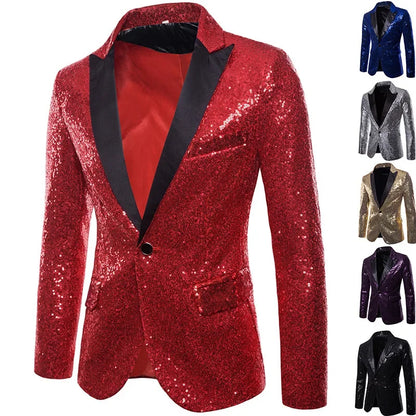 Men's Glitter Party Blazer – Eye-catching Sequin Blazer for Festive Occasions, Stage & Events