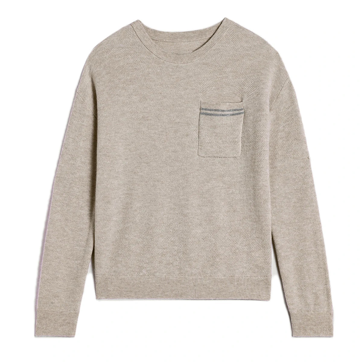 Women's crew-neck sweater with chest pocket and stripes