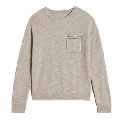 Women's crew-neck sweater with chest pocket and stripes