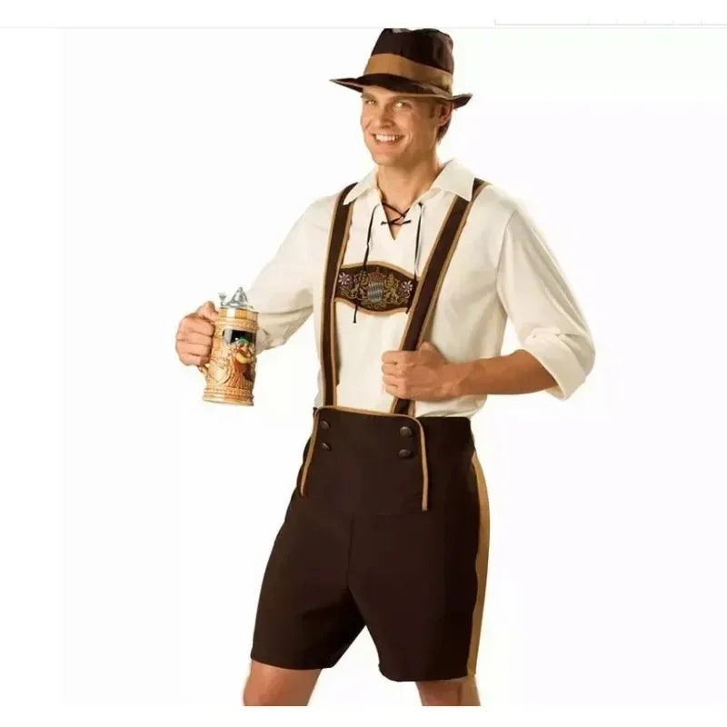Men’s Oktoberfest costume in brown with suspenders and a hat