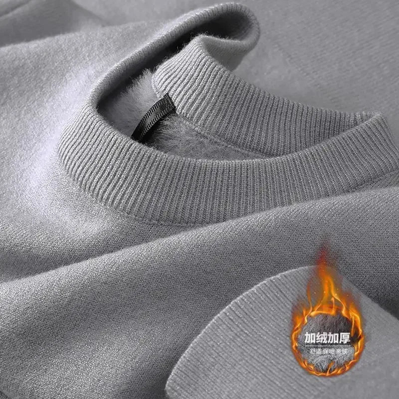 Unisex winter pullover with plush lining - turtleneck or crew neck