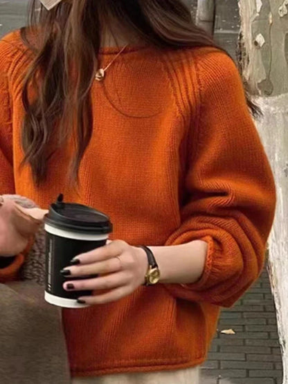 Women's Oversized Crew-Neck Sweater with Wide Sleeves