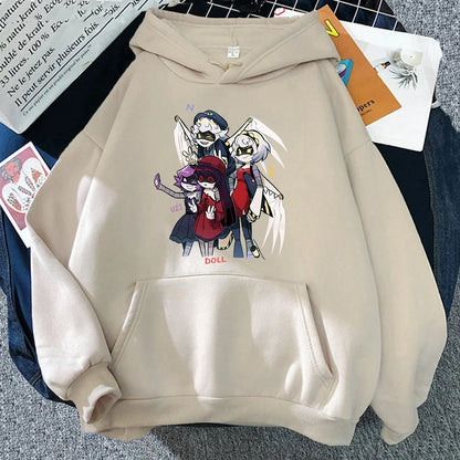 Hoodie mit Kapuze und Anime-Figuren Print Schwarz Unisex
