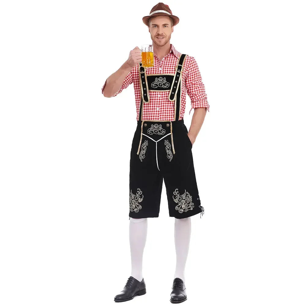 Men’s traditional lederhosen set with checked shirt, Oktoberfest costume