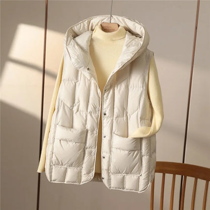 Padded Vest with Hood Women's Quilted Vest with Pockets