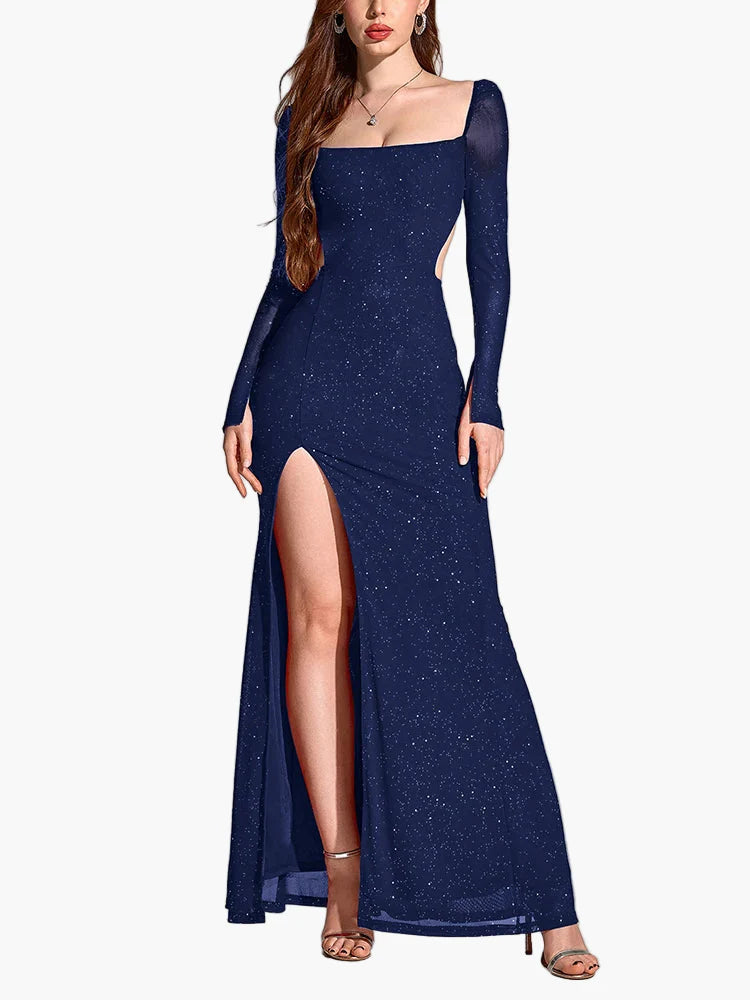 Women's evening dress elegant long sleeve with slit – perfect for festive occasions & gala