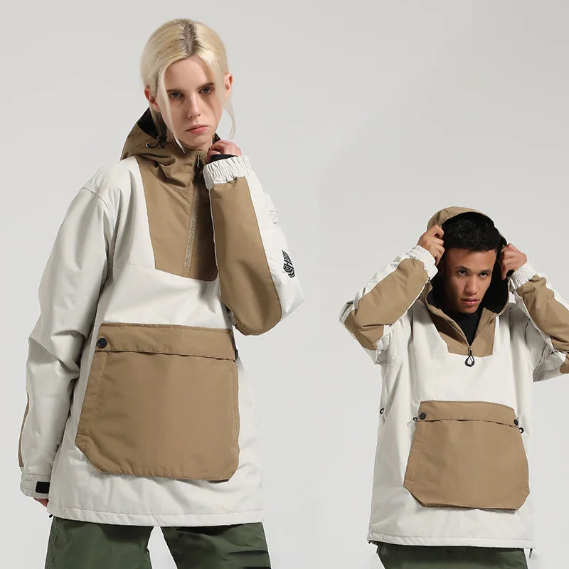 Unisex Winterjacke Anorak mit Kapuze, Reißverschluss & großer Kängurutasche – Wasserdichte Übergangsjacke