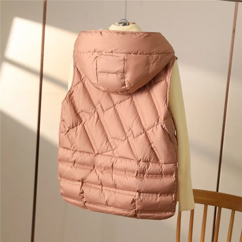 Padded Vest with Hood Women's Quilted Vest with Pockets