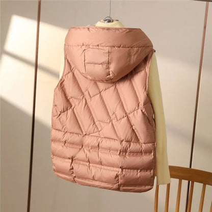 Padded Vest with Hood Women's Quilted Vest with Pockets
