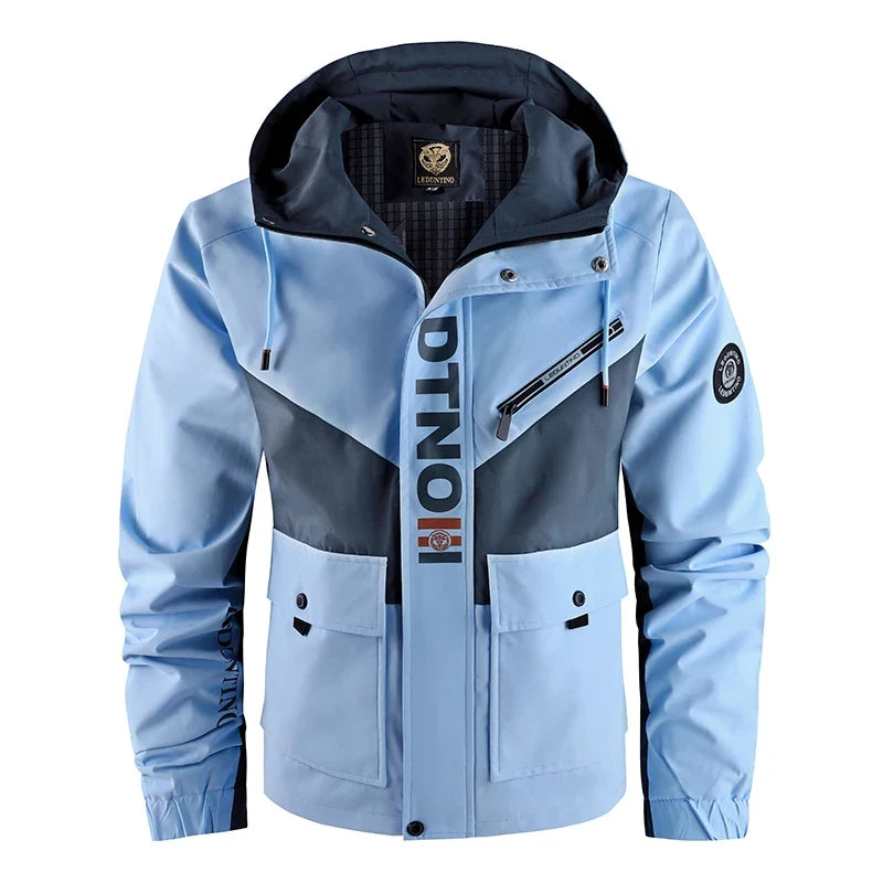 Men's outdoor jacket with hood, multicolored, zip closure
