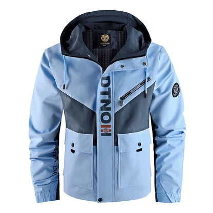 Men's outdoor jacket with hood, multicolored, zip closure