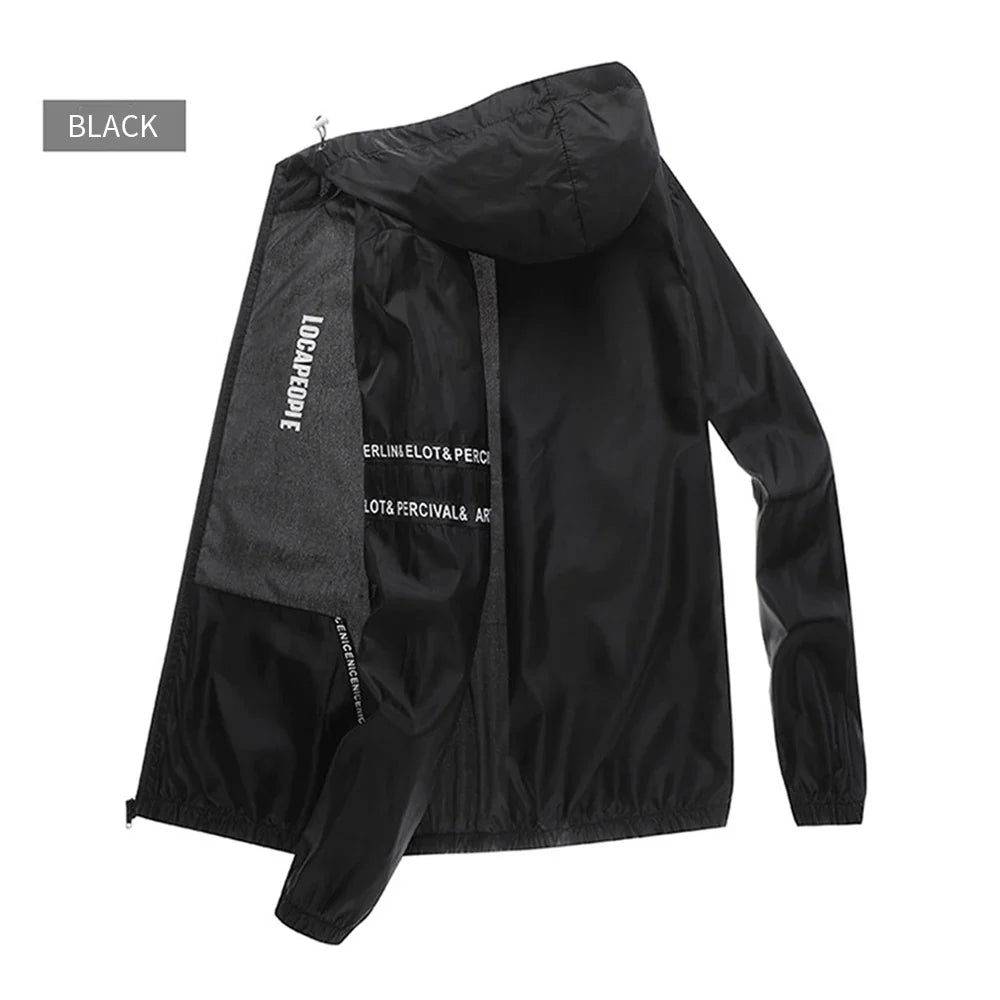 Lightweight hooded windbreaker jacket with zipper for men