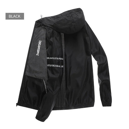 Lightweight hooded windbreaker jacket with zipper for men