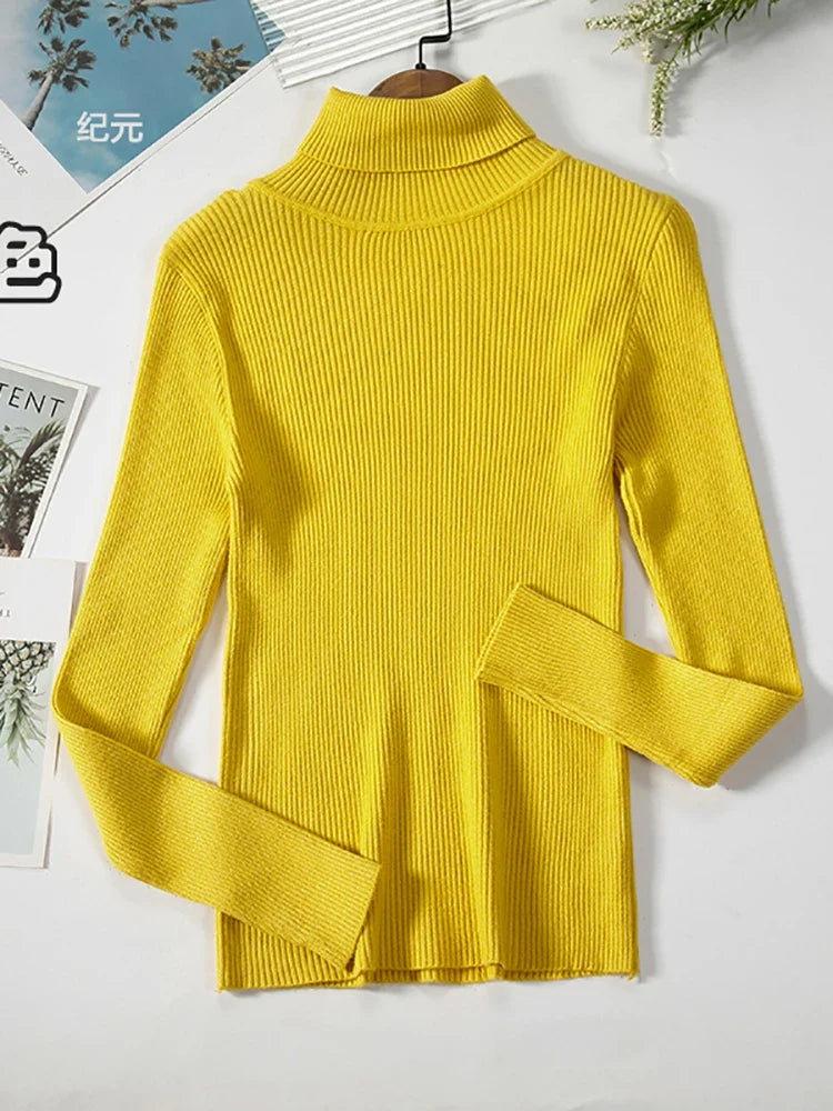 Ribbed women's basic long-sleeved turtleneck sweater