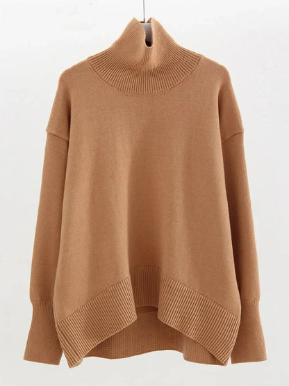 Women's oversized turtleneck knitted sweater long sleeves