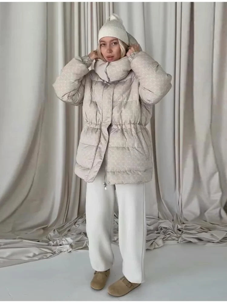 Damen Steppjacke mit Kapuze und Kordelzug, kurzer Schnitt, warmes Material