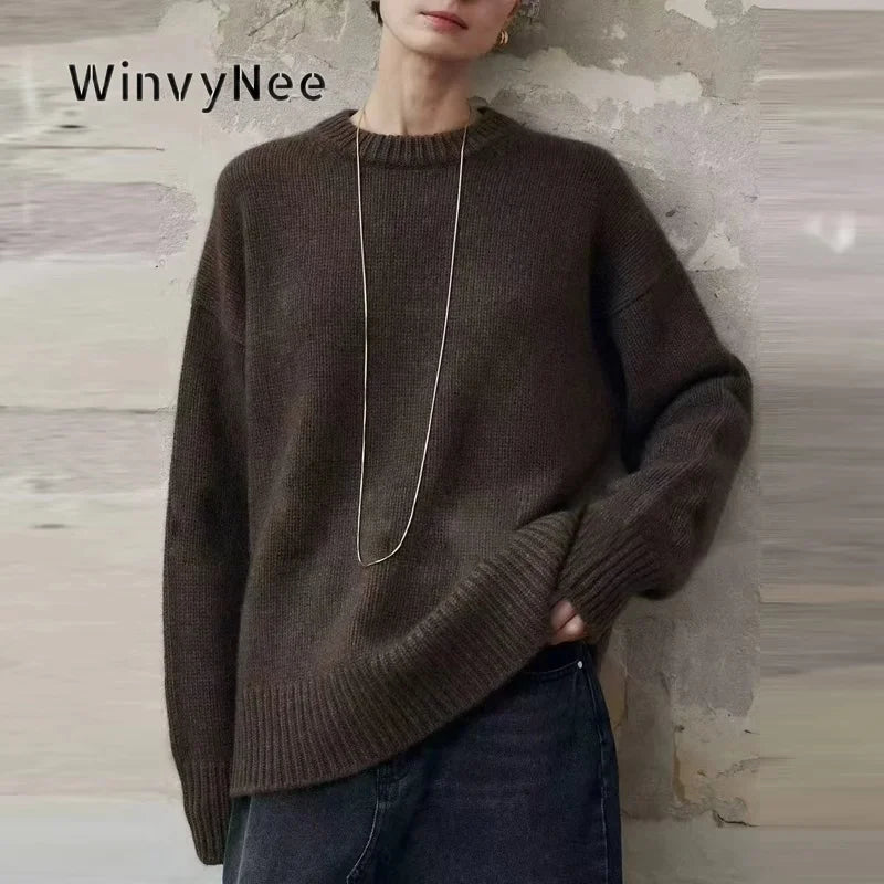 Unisex Oversized Crew-Neck Long-Sleeve Knit Sweater