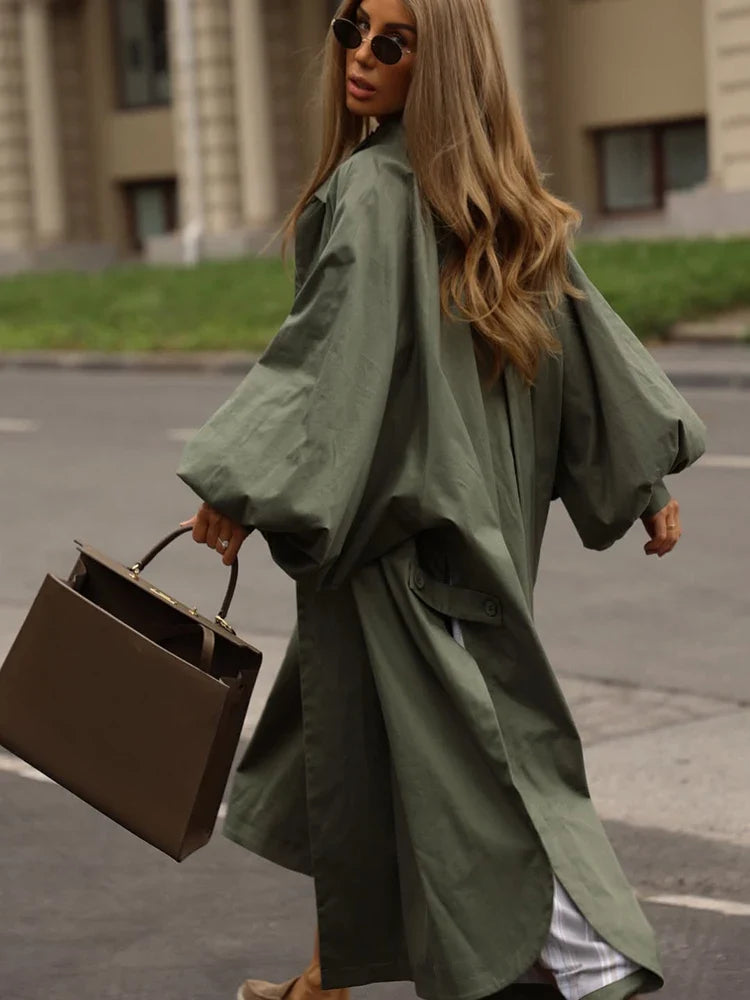 Women's long trench coat with bell sleeves