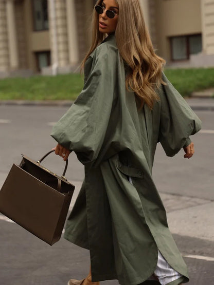 Women's long trench coat with bell sleeves