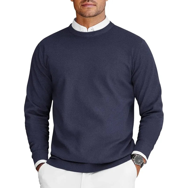 Men's fine-knit crew-neck sweater long-sleeve