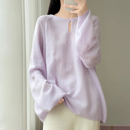 Damen Pullover Langarm Rundhals mit Cut-Out und Muster