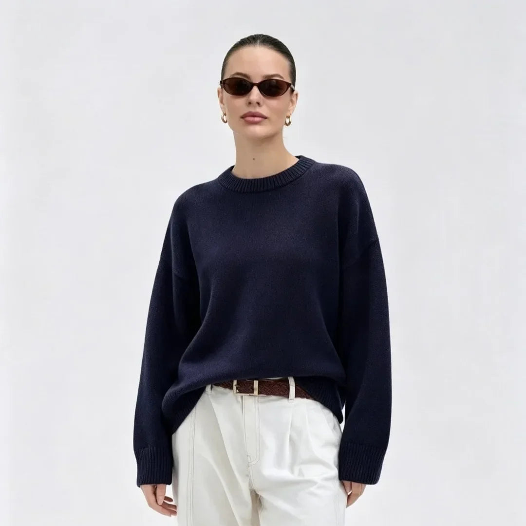 Women's Oversized Loose-Fit Crew-Neck Knit Sweater