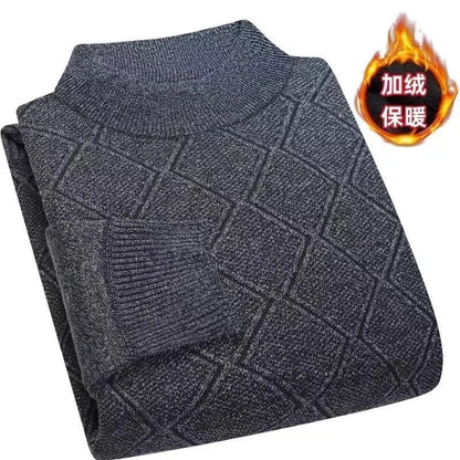 Men's turtleneck knitted sweater with diamond pattern, warm for winter