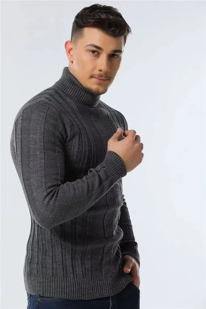 Men's rib-knit turtleneck sweater, long sleeve